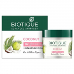 Biotique Coconut Brightening Instant Glow Cream| Kerge ja mitterasvane | Toidetud ja niisutatud nahk |100% botaanilised ekstraktid| 50gm