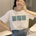 Harajuku Van Goghi naljakas naiste T-s&auml;rk Ullzangi 90ndate esteetiline T-s&auml;rk graafiline grunge korea stiilis 2XL valge