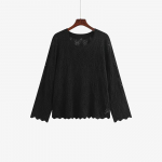 Suures suuruses naiste &uuml;mara kaelusega &otilde;&otilde;nsad topid kevadised ja s&uuml;gisesed vabad vabaaja pikkade varrukatega kudumid XL must