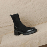 Krazing Pot PU Floke S&uuml;gis Talve Kingad Paks K&otilde;rge Kontsaga Chelsea Saapad Ruudukujuline Varvas Euroopa Stiil Hoidke Soojas Ankle Boots 34 must