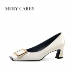 Luksuslikud nahast k&otilde;rged kontsad naistele 2024 Uus Suvi Ruudukujuline varvas Prantsuse Temperament Pumbad Kontorisse Nude &Uuml;he kingad T&uuml;drukutele 35