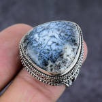 Natural Dendrite Opal Gemstone Handmade 925 Sterling Silver Ring Size 9 r2q99