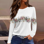 Naiste mood vabaaja l&otilde;hikuga &uuml;mmargune kaelus, pikkade varrukatega vaba tr&uuml;kiga T-s&auml;rk naiste topp L sinine