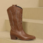 Cowgirl k&otilde;rge p&otilde;lvega saapad Trend Wedge Heels Tikitud naiste talvekingad Valged punased roosad Cowgirl Cowboy saapad 42 pruun