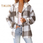 Lady talvemantel Palus voodriga flanell Conrast v&auml;rviline ruuduline prindiga &uuml;ler&otilde;ivad kapuutsiga &uuml;herealine paks avara pikkade varrukatega jakk S khaki