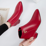 Mood naiste saapad vabaaja nahast madalad k&otilde;rged kontsad kevadkingad Naine terava ninaga kummist poolsaapad Must punane Zapatos Mujer785 38