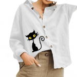 Naiste moodne puuvillane linane s&auml;rk vabaaja kassidega pluus Naiste lahtik&auml;iva kraega n&ouml;&ouml;biga s&auml;rk S valge