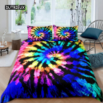 Tie Dye tekikate Ps&uuml;hhedeelne Boheemlaslik Mustlane Eksootiline Spiraal V&auml;rviline &Uuml;heinimese Voodipesu Komplekt Mikrokiud Kahekohaline Queen King Tekikate 150x200cm 3pcs