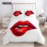 Punased huuled tekikottide komplekt Queen pol&uuml;ester armastus kaheinimesevoodi voodipesukomplekt seksikas teema t&auml;iskasvanud paar tekkekate 3D suudlusej&auml;ljed voodikate EU single(135x200cm) red