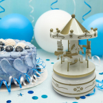 Christmas Wooden Carousel Music Box Crafts Decoration Wind up Musical for Anniversary Bule