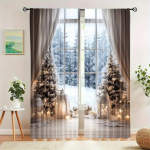 2 tk komplekt j&otilde;ulupuu mustriga kardinad - pooll&auml;bipaistvad, tunneliga disain magamistoa, elutoa ja kontori kaunistamiseks - masinpestavad 2x50W160H(CM)40x63in&Rod Pocket