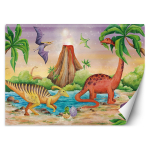Tapeet Dinosaurused j&auml;rve &auml;&auml;res 100x70 oranž