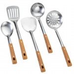 5 tk/komplekt K&ouml;&ouml;gi Toiduvalmistamise T&ouml;&ouml;riist Spatel Supikulp Riisilusikas S&otilde;el Lusikas Nuudlis&otilde;el Skimmer &Otilde;liseparaator Vidinaid