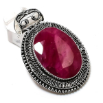 Ruby(Simulated) Ethnic 925 Sterling Silver Jewelry Pendant 2.25 b2c44