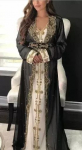 Maroko kaftani kleit Pikk kleit Must-valge Stiilne Dubai abaya Farasha XS valge/must