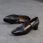 Johnature Retro Mary Jane kontsaga kingad ehtsast nahast pumbad mugavad elegantsed naiste kingad 35 must