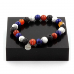 Pierres et Min&eacute;raux. Bracelet Perles Lapis Lazuli + Agate ruban&eacute;e + Howlite + Lave 8 mm. Fabriqu&eacute; en France.