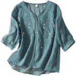 Suvine Kunst Retro Tikand &Otilde;huke Puuvillane Linane &Uuml;laosa Avar Elegantne S&auml;rk, Mis R&otilde;hutab &Otilde;hukust S&auml;rk 2XL sinine