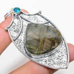 Labradorite, Blue Topaz 925 Sterling Silver Jewelry Pendant 3.07 m1t55