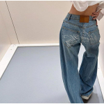 Vintage Laiad Prinditud Teksap&uuml;ksid Naistele Kevad S&uuml;gis 2025 Uued Sirge L&otilde;ikega L&otilde;dvad Kujundavad Drapeeritud Haagise &Uuml;hev&auml;rvilised Denim P&uuml;ksid M sinine