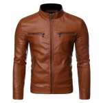 Meeste vabaaja pestud PU-nahast mootorratta jope - Slim Fit, S&uuml;gis/Talv 2023 trend XXL khaki