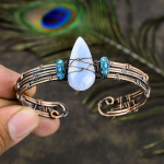 Blue Lace Agate Handmade Copper Wire Wrap Cuff Bangle Adjustable h1l99