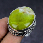 Swiss Green Opal handmade 925 Sterling Silver Jewelry Ring Size 8.5 V8Z76