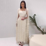 Elegantne piiri&uuml;lene Euroopa-Ameerika pikk &otilde;htukleit bankettideks ja etendusteks 3XL elevandiluuvalge/valge