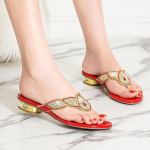 Suvi 2025 Uus Mood Rhinestone Madala Kontsaga Sandaalid Naiste Pehme Nahast P&otilde;hjaga Pl&auml;tud Korea Versioon Rannajalatsid 37(insole23.5cm) punane