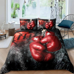 Poksi teemaline voodipesukomplekt Punased poksikindad Mustriga tekikott Sporditeemaline tekikott Magamistoa Poksim&auml;ngude Voodipesu Kollektsioon 140X200cm 2pcs black