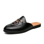 Mustad Poolkingad Meestele Mules Poolsaapad Mokassiinid Sussid Nahast Tagantlahtised Vabaaja Kingad Moodsad Slip-On Lamedad Sandaalid Suvi 2024 37