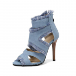 Tutt Peep-toe Naiste Sandaalid Denim Kangas &Otilde;hukesed K&otilde;rged Kontsad Gladiaator Sandaalid Suvi Stiletto Suur Suurus Kohandatud Kingad WSH5064 34