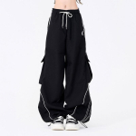 Ameerika Vintage Hip Hop High Street Laiad Cargo P&uuml;ksid Naistele Triibulised Elastne K&otilde;rge V&ouml;&ouml;koht Pingutusn&ouml;&ouml;r Taskud Spordiks Sirged P&uuml;ksid S punane