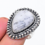 Natural Dendrite Opal Gemstone 925 Sterling Silver Jewelry Ring Size 9.5 y9g96