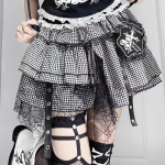 Korea T&uuml;drukute Kawaii Punk A-kujuline miniseelik Harajuku Vintage Must Valge Rock Cake Seelikud Y2K Pitsist Ball Kleidid Uisutaja One Size