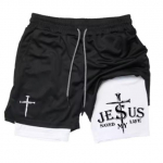 Ristristlik Jumal Piibel Palve Usk Jeesus Muay Thai Kikkpoksi MMA Kahekihilised L&uuml;hikesed P&uuml;ksid Mehed Naised Unisex Kiiresti Kuivavad Treening Spordisaal Fitness Treening M