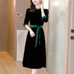S&uuml;gistalvine moekas pikkade varrukatega pikk sametkleit emale Vintage kleidid Vestidos Elegantes XXL must