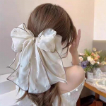 Ribbon Pearl Bow juukseklambrid naistele Elegantsed &scaron;ifoonist vibukangast hobusesaba kinnitusn&otilde;elad vibud Barrette magusad peakatete aksessuaarid beež