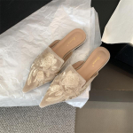 Moodne Sametiline Tikitud Lilleline Mules Kingad Naistele Elegantne Kinga Terava Suletud Varbaga Sandaalid Slip-On Madalad Kingad Sandaalid Femmes Pantuflas Sandalias 35