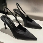 L&auml;ikivad K&otilde;rge Kontsaga Slingback H&otilde;bedased Naiste Pumbad Metallik Kristall Sandaalid Terava Ninaga Stiletto Kontsaga Kingad Peokingad Naine 40 must