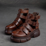 Moodsad Kuumad Kvaliteetsed 6CM Retro Paksude Kontsadega Sandaalid Naistele Ehtne Nahk Suvised K&otilde;rge Kontsaga Kinnise Ninaga Sandaalid Pandla ZIP Platvormkingad 35 pruun