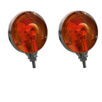 2 tk 4 &uuml;mmargused kahepoolsed suunatuled 12V pirnidega | Kroomitud kollased alusega gabariidituled | Kahepoolsed k&uuml;lje-, piduri-, suuna- ja tagatuled merevaigukollane