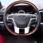 For Ford Ranger 2016 2017- Everest 2016- Hand-Stitched black Leather Peach Wood Grain Car Steering Wheel Cover style 1