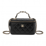 Chanel 23k Logo K&auml;epidemega Nahast Kett Teemantmustriga Lamba Nahast Karbikujuline Kott Meigikott K&auml;ekott &Otilde;lakott Crossbody Kott Naiste Stiil Must Box(Basic Set+Box) must