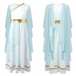 Laste kreeka kost&uuml;&uuml;m T&uuml;drukute Rooma kleit Vana-Kreeka Toga kleit Rooma printsess Aadel Cosplay uhke riietus 11-12 Years helesinine v&auml;rv