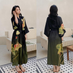 Suuruses Naiste Pikk Hommikumantel Magamisriided Lilleline Tr&uuml;kitud Kimono Vannimantel Hommikumantel Kevad Suvi L&otilde;tv Vabaaja Siidine Kodu Kleit One size