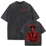 Popkuningas Michael Jackson Thriller Vintage Pesitud T-s&auml;rk Unisex Harajuku Hip Hop Stiilis Suvine &Uuml;mmarguse Kaelusega Vabaaja Top T-s&auml;rk XL black