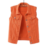 Naiste teksist vest S&uuml;gis Talv &Uuml;hev&auml;rviline Vabaaja Allak&auml;&auml;ndekaelus Taskuga Varrukateta L&uuml;hike teksist jakk Streetwear 6XL oranž