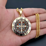 St. Benedictus'i eksortsismis&uuml;mbol Retro Trendikas Meeste ja Naiste Hip-Hopi Ringi Ripats Ehted Ripats Kaelakee 50cm(Necklace Size) brown