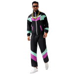 80ndate Retro Disko Hip Hop Spordir&otilde;ivaste Komplekt: Jakk ja p&uuml;ksid meestele ja naistele, T&auml;iskasvanute tantsuriided, Halloweeni kost&uuml;&uuml;m Medium black